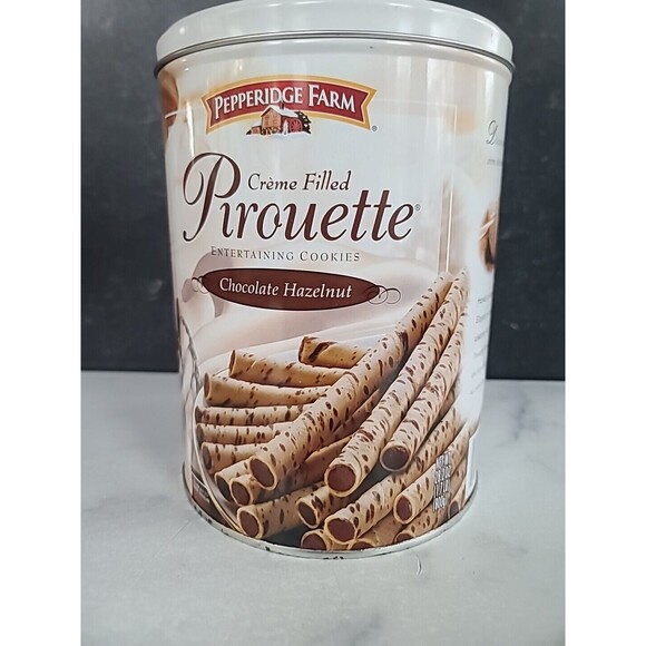 Pepperidge Farm Pirouette Cookies Empty Tin Large 28 oz 8x6-Inch Canister Shape - Picture 4 of 10